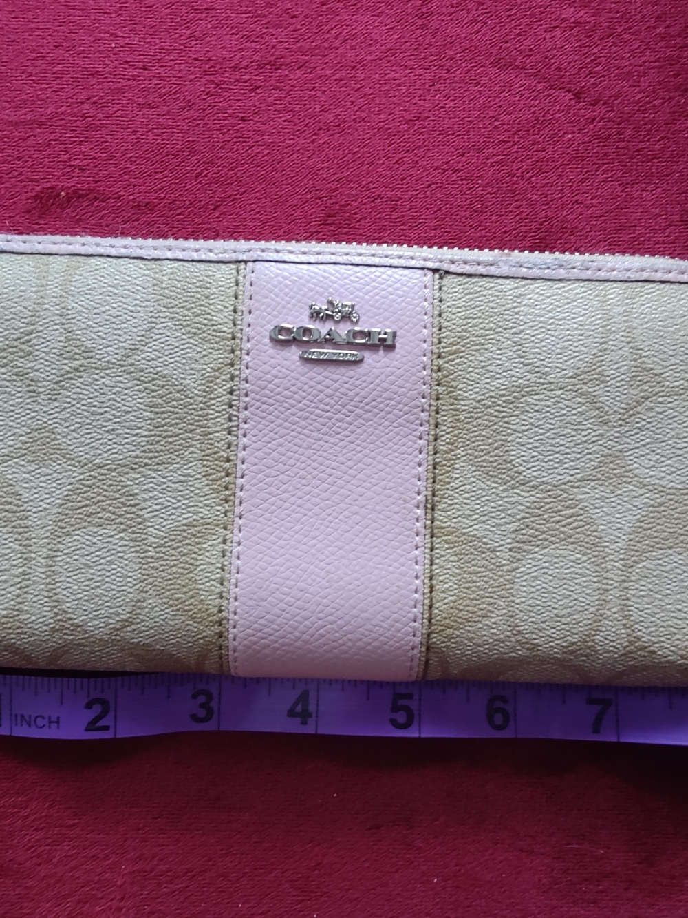 Coach Beige Signature Canvas Clutch with Pink Trim